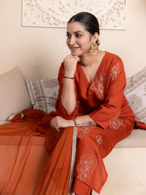 VP 9779 R Rust Gulnaar Elegance Kurta Set